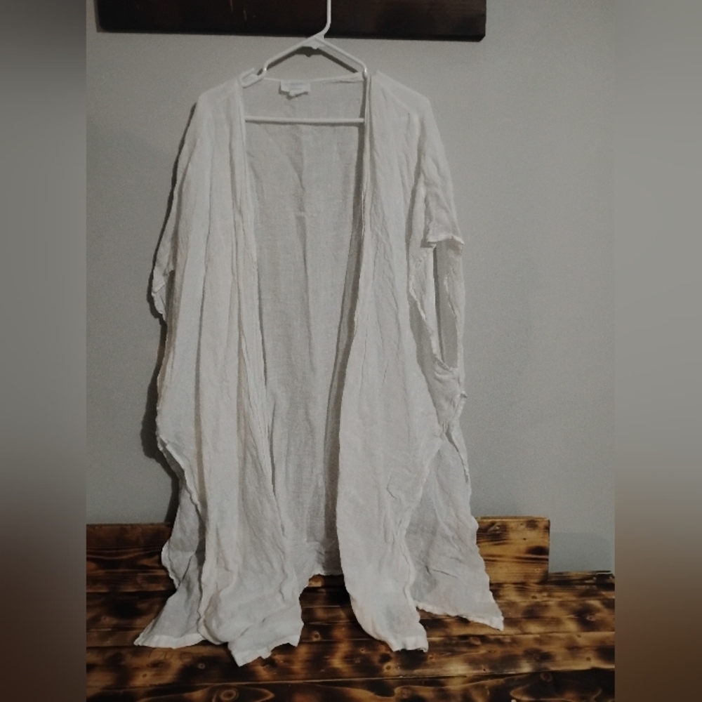 100% Linen White Sheer Open-Front Cardigan